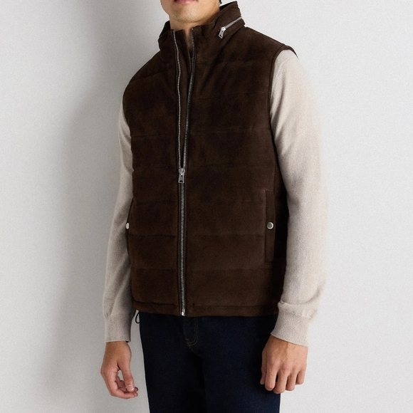 Quince 100% Suede Leather Puffer Vest In Espresso Brown Sz MNew!